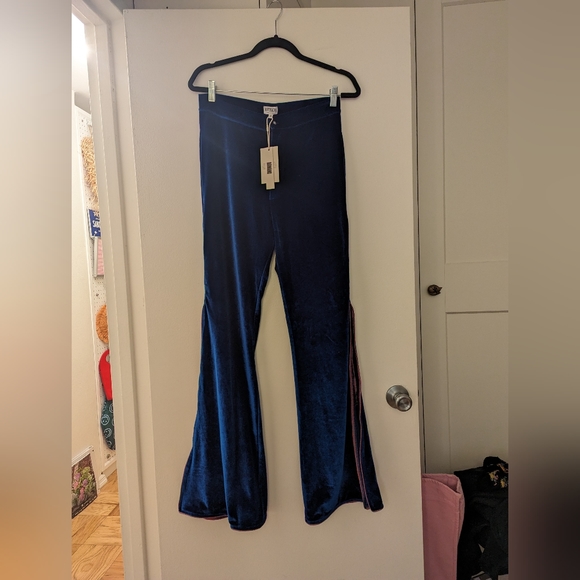 NWT DAWANG FLARE SIDE SLIT DRAWSTRING PANTS Size M Blue Velvet - Picture 4 of 6